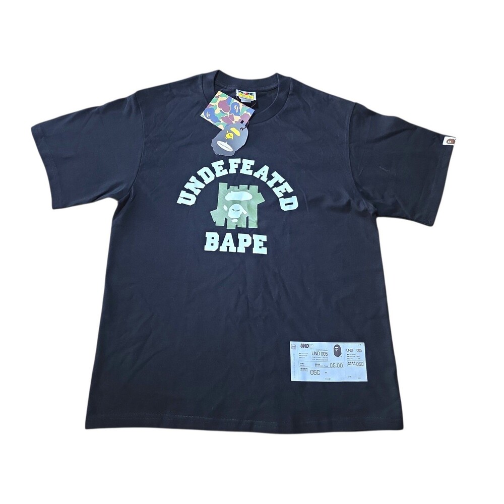 A BATHING APE X UNDEFEATED BLACK 100% COTTON T-SHIRT ‘UNDEFEATED APE’ SIZE S